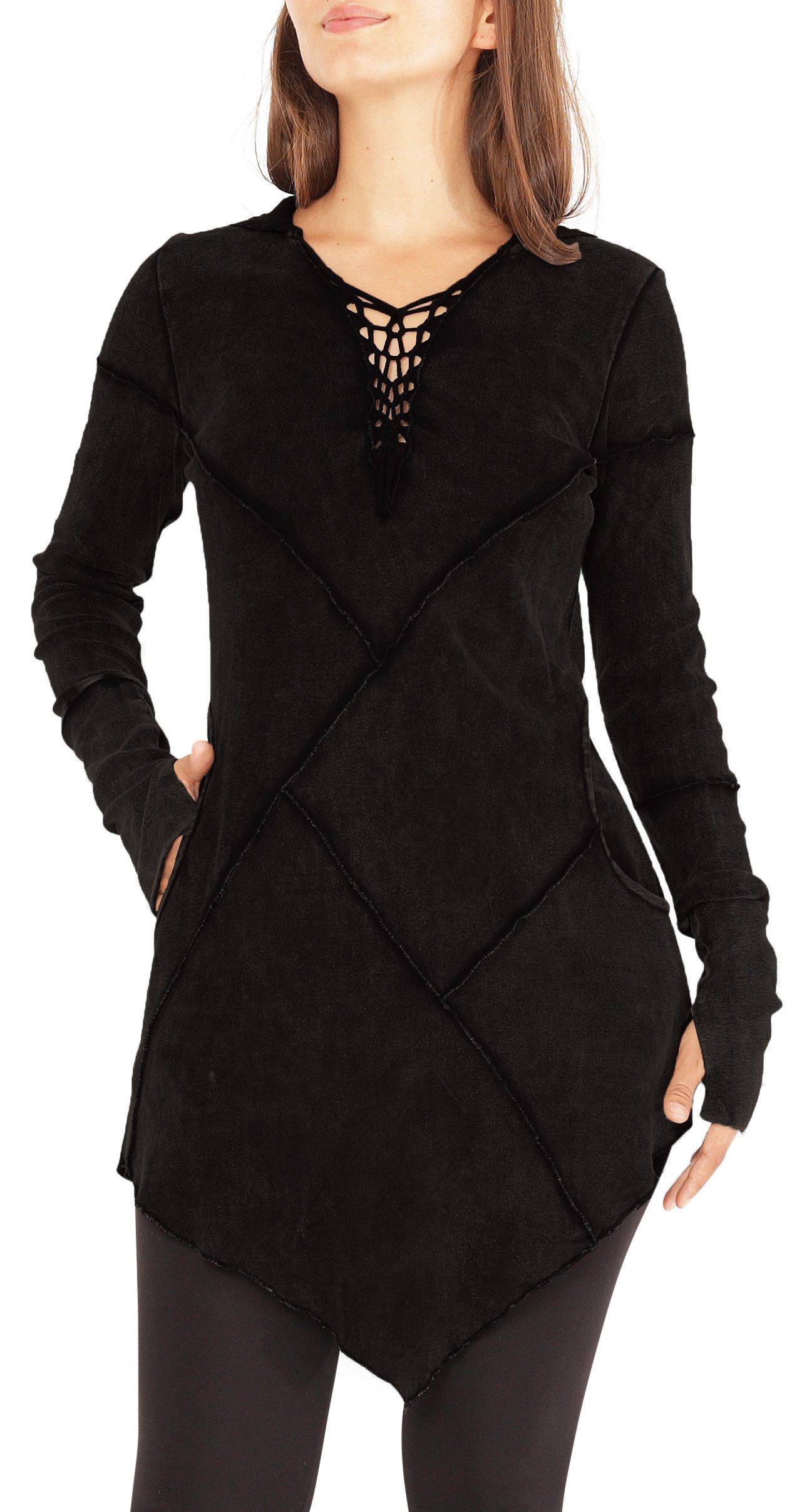 A-Linien-Kleid Kleid aus Jersey mit Zipfelkapuze und Flechtung dr3 Schwarz XXL