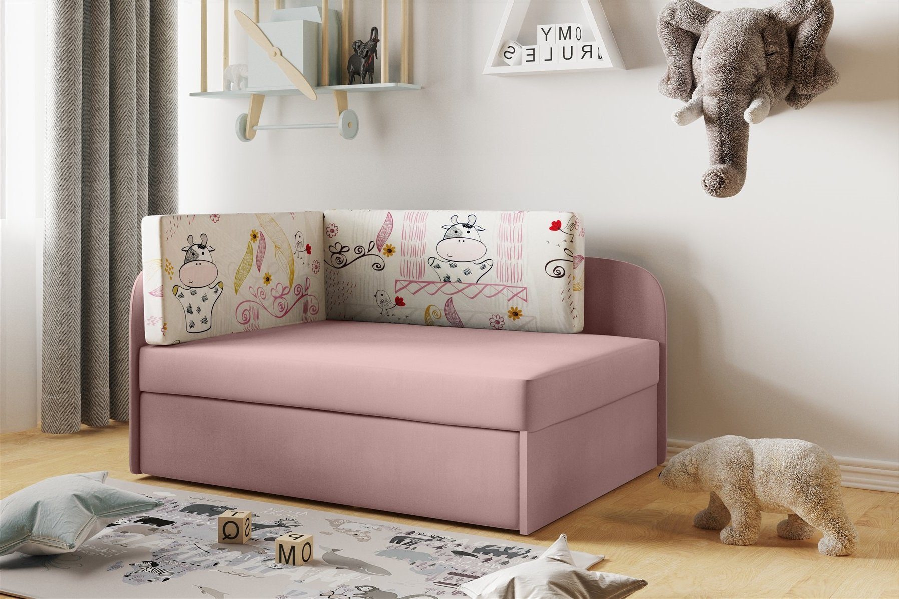 Fun Möbel Kindersofa Sofa Kindersofa Schlafsofa inkl. Bettkasten MAILO Seite Li o. Re, mit Schlaffunktion