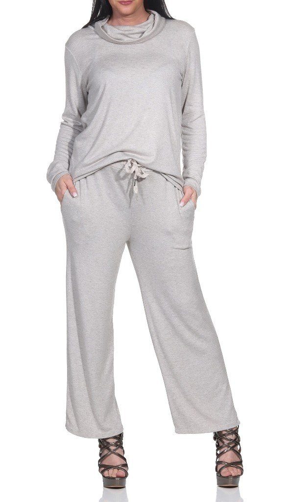 Mississhop Wollpullover Damen Wolle Hose Strickanzug Strickset Pullover Rundhals Hose M.361