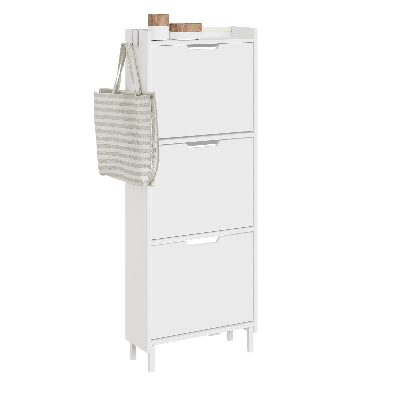 SoBuy Schuhkipper FSR151-H-E, Schuhschrank schmal, Schuhregal Schuhkipper Flurschrank, Schuhschrank hängend, mit Sensorlicht, 3 Klappen, Schuhaufbewahrung