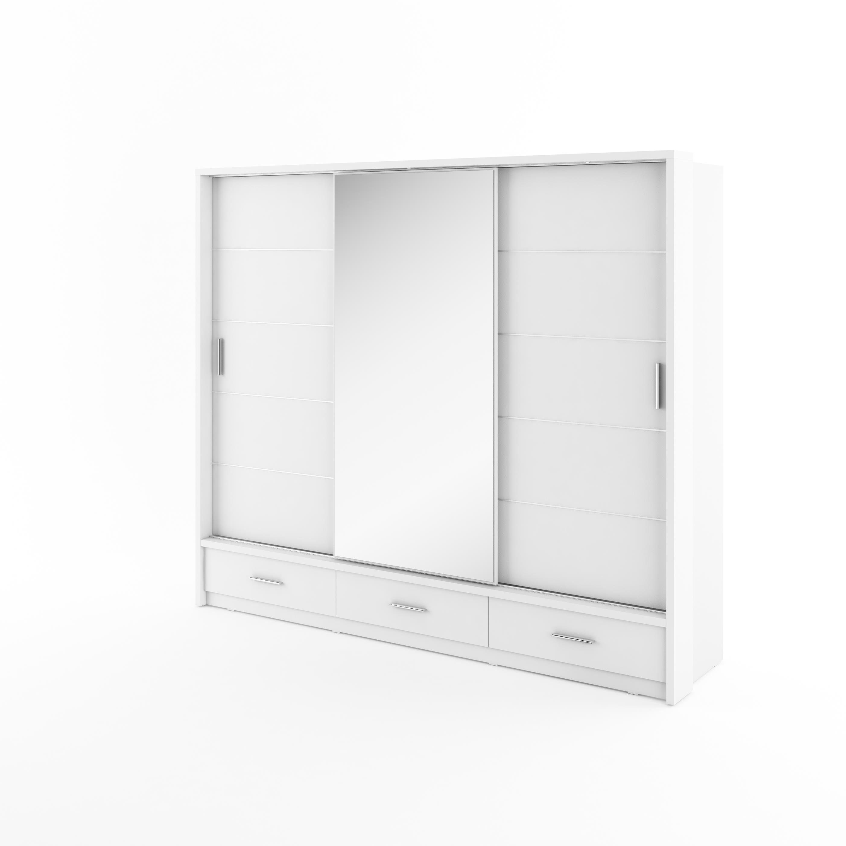 Compleo Kleiderschrank ARTI 01 mit mit 3 Schwebetürenschrank 3-türig Schubladen, weiß Spiegel
