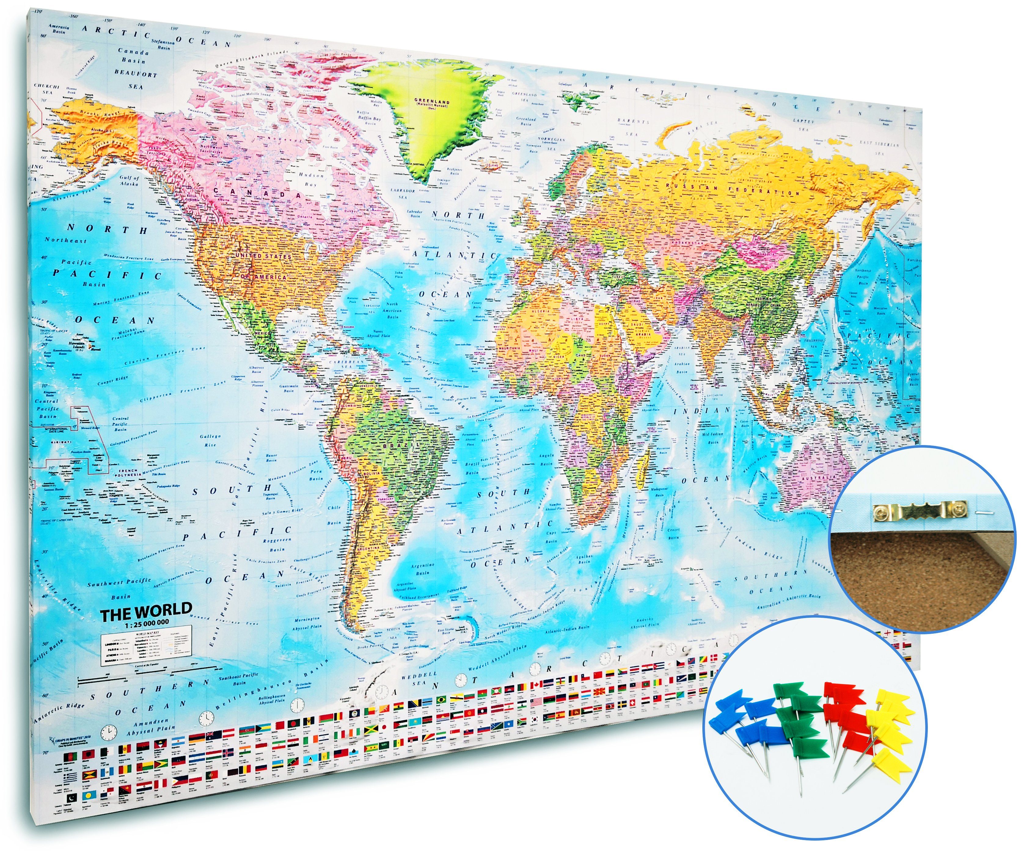 Close Up Leinwandbild Weltkarte 2020 MAPS Pinnwand XXL IN MINUTES