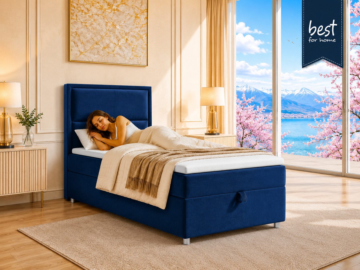 Best for Home Boxspringbett K-11 SINGLE mit Bettkasten, Bonellfederkern, Komfort Topper H3 (Hotelbett, Einzelbett, Kinderbett, Juniorbett, 5-St., 70x200 80x200 90x200 100x200 cm), Einzelbett mit integriertem Stauraum, gepolstertem Kopfteil
