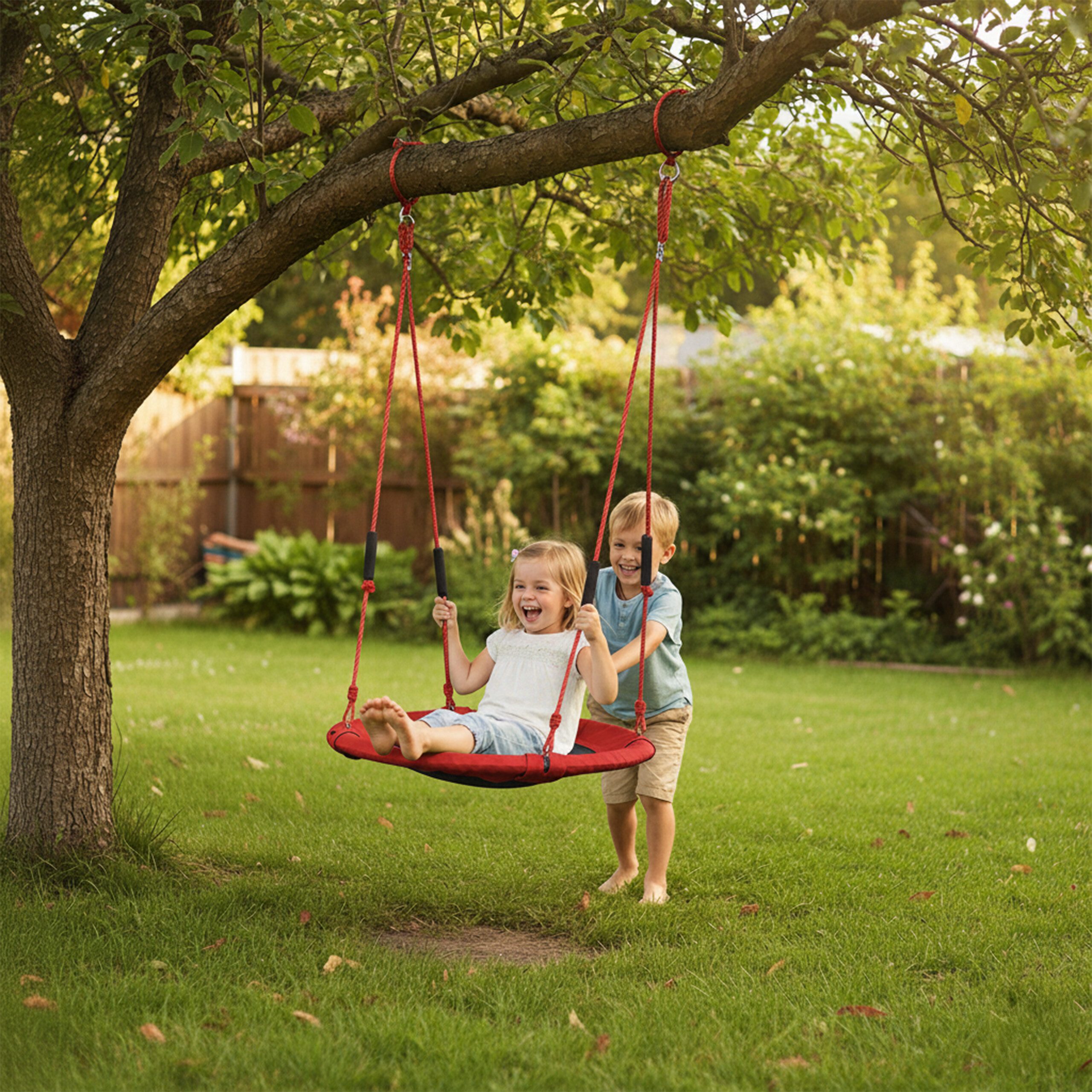 relaxdays Nestschaukel-Sitz Nestschaukel Kinder Schaumstoffgriffe, rot, 120 cm