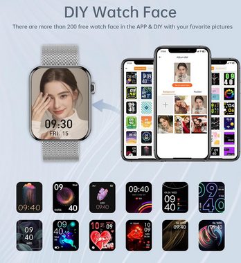 Betatree Bluetooth-Anrufe, aktivitätstracker, Nachrichtenbenachrichtigung Smartwatch (1,85 Zoll, Android/iOS), Mit den besten und erstaunlichsten Funktionen, attraktivem Design