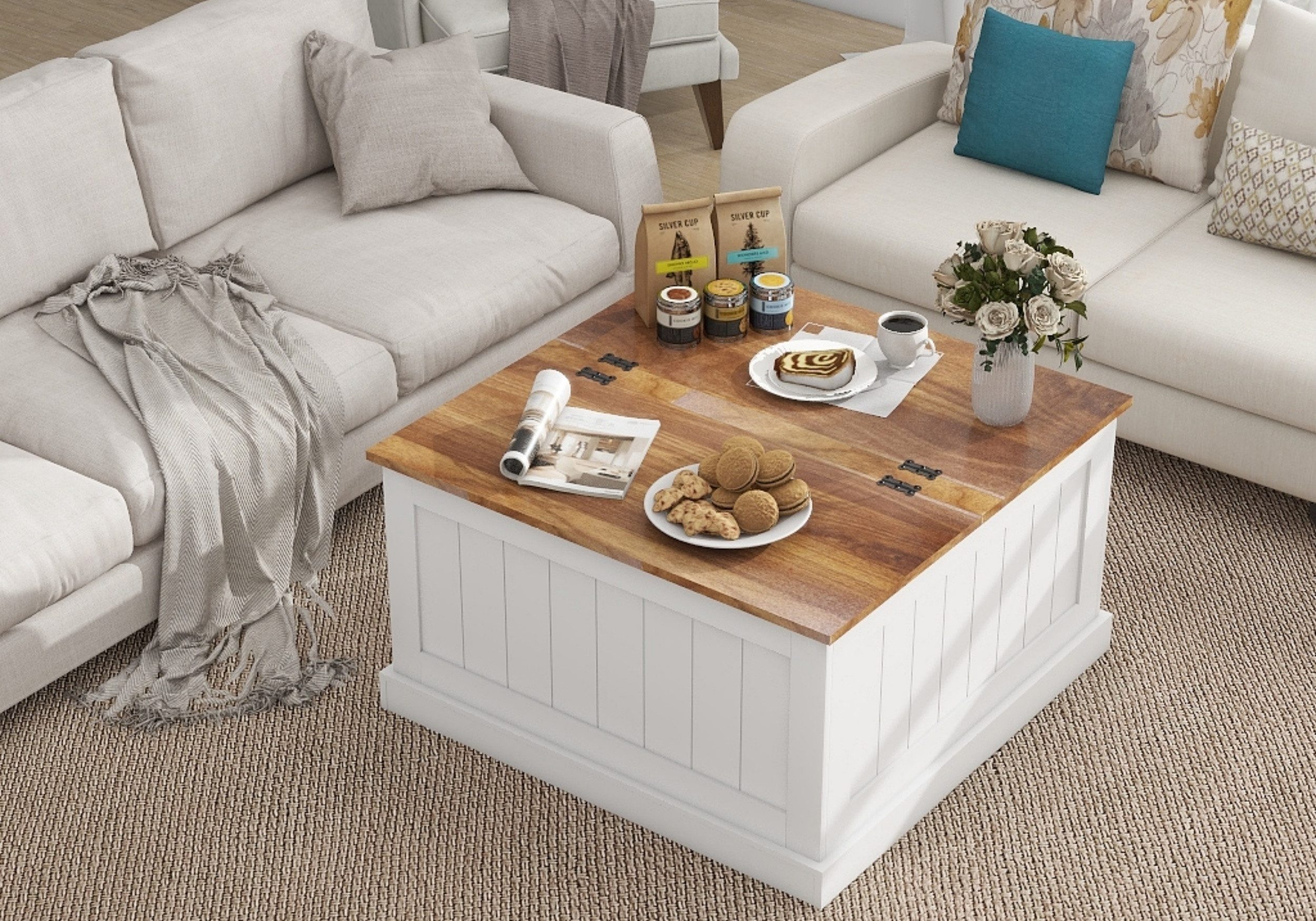 autolock Couchtisch Bauernhaus-Couchtisch mit klappbarer Platte, Quadratisc günstig online kaufen