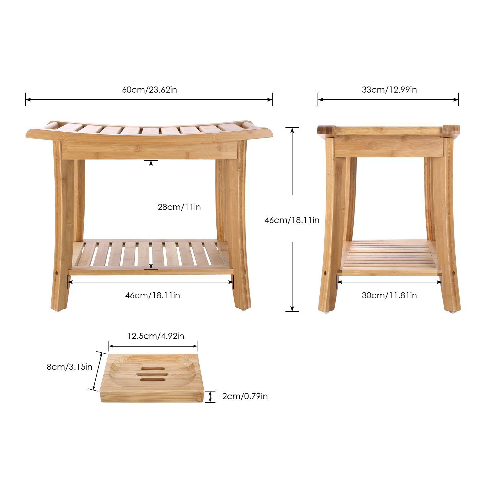 HOMECHO Dusch- und Badhocker, belastbar bis 150,00 kg, Sitzhocker Sitzbank Bambus