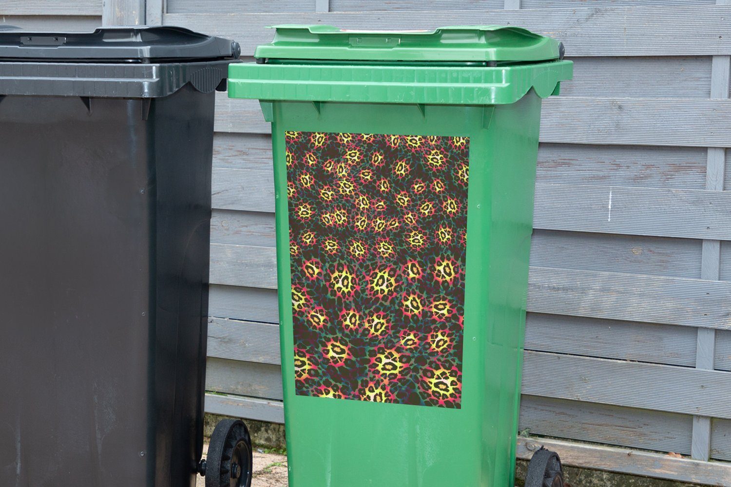 MuchoWow Wandsticker Pantherdruck - Abfalbehälter - Mülltonne, Mülleimer-aufkleber, Farbe (1 Sticker, - Muster St), Container, Gelb