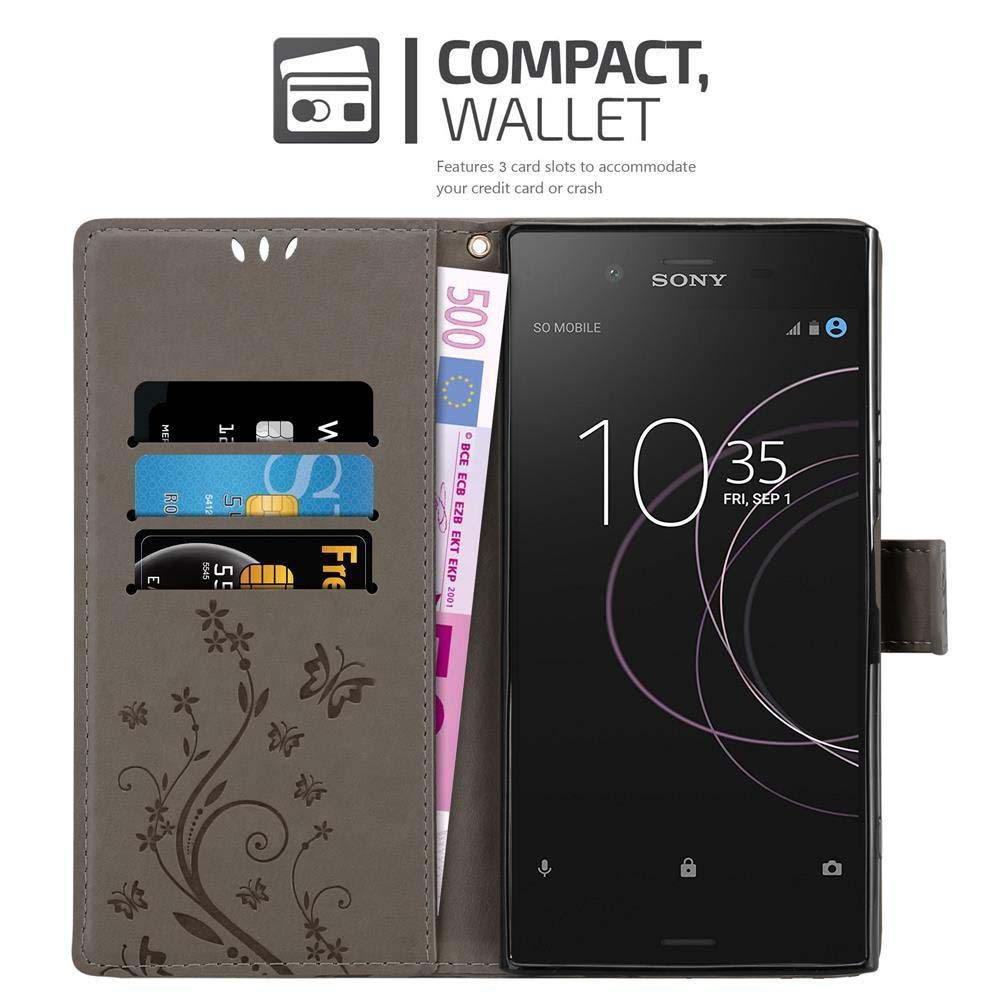 Cadorabo Handyhülle für Sony Xperia XZ1 Hülle Sony Xperia XZ1, Hülle Schutzhülle Blumen Flower mit Standfunktion Kartenfach Magnet