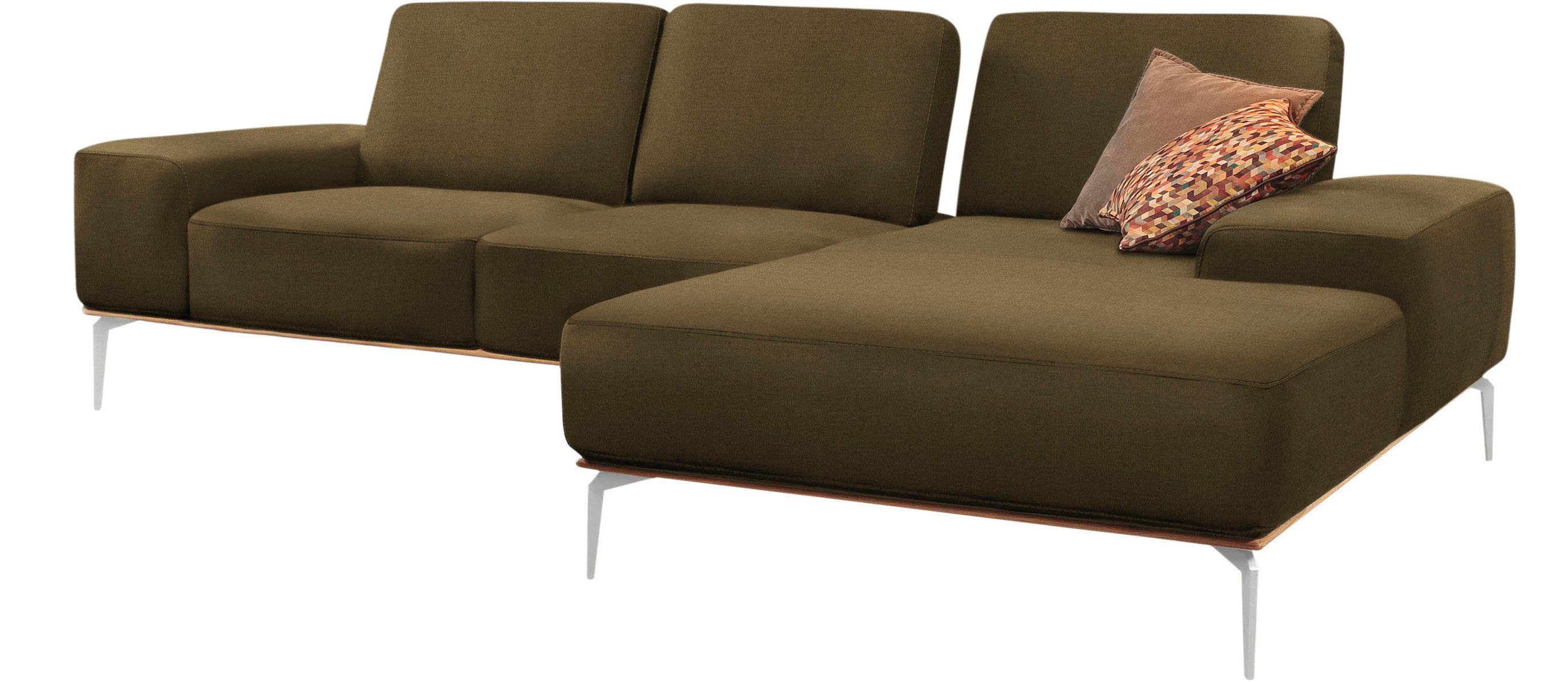 W.SCHILLIG Ecksofa run, Designsofa mit tollem Sitzkomfort, L-Form, mit elegantem Holzsockel, Füße in Chrom glänzend, Breite 279 cm