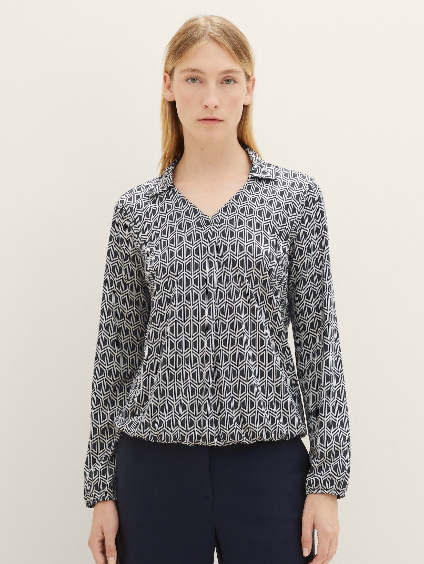 TOM TAILOR T-Shirt navy print T-Shirt-Bluse Modal TENCEL(TM) mit geometrics