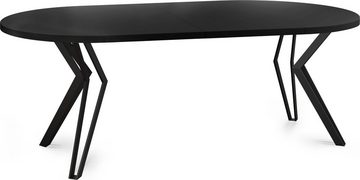 WFL GROUP Esstisch Revena, Runder Ausziehbarer Tisch mit schwarzen Metallbeinen