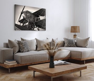 Sinus Art Leinwandbild 120x80cm Wandbild auf Leinwand Altes Flugzeug Fotokunst Schwarz Weiß P, (1 St)