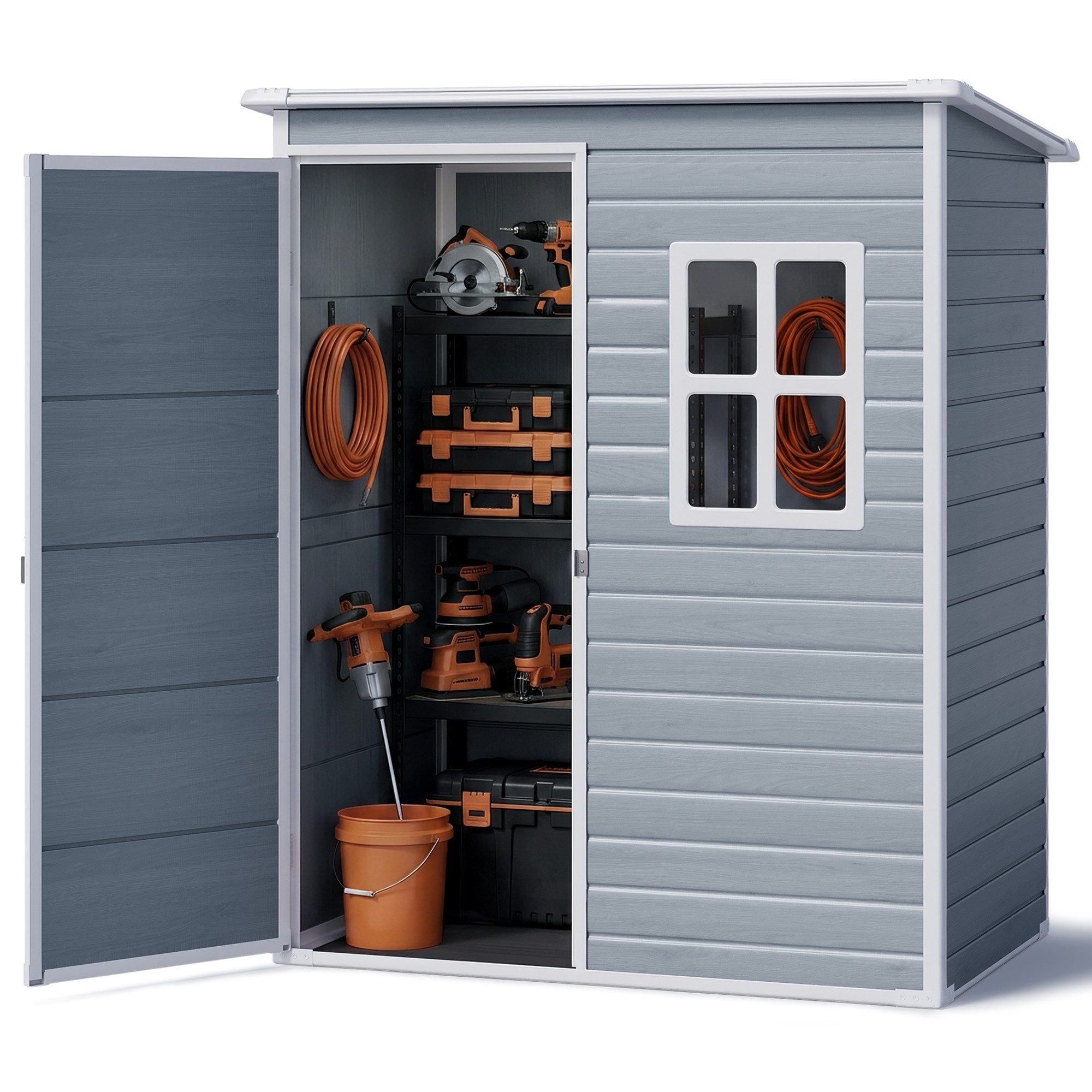 Blishom Gerätehaus Kunststoff-Gerätehaus 5 x 3 ft mit Pultdach und Bodenplatte