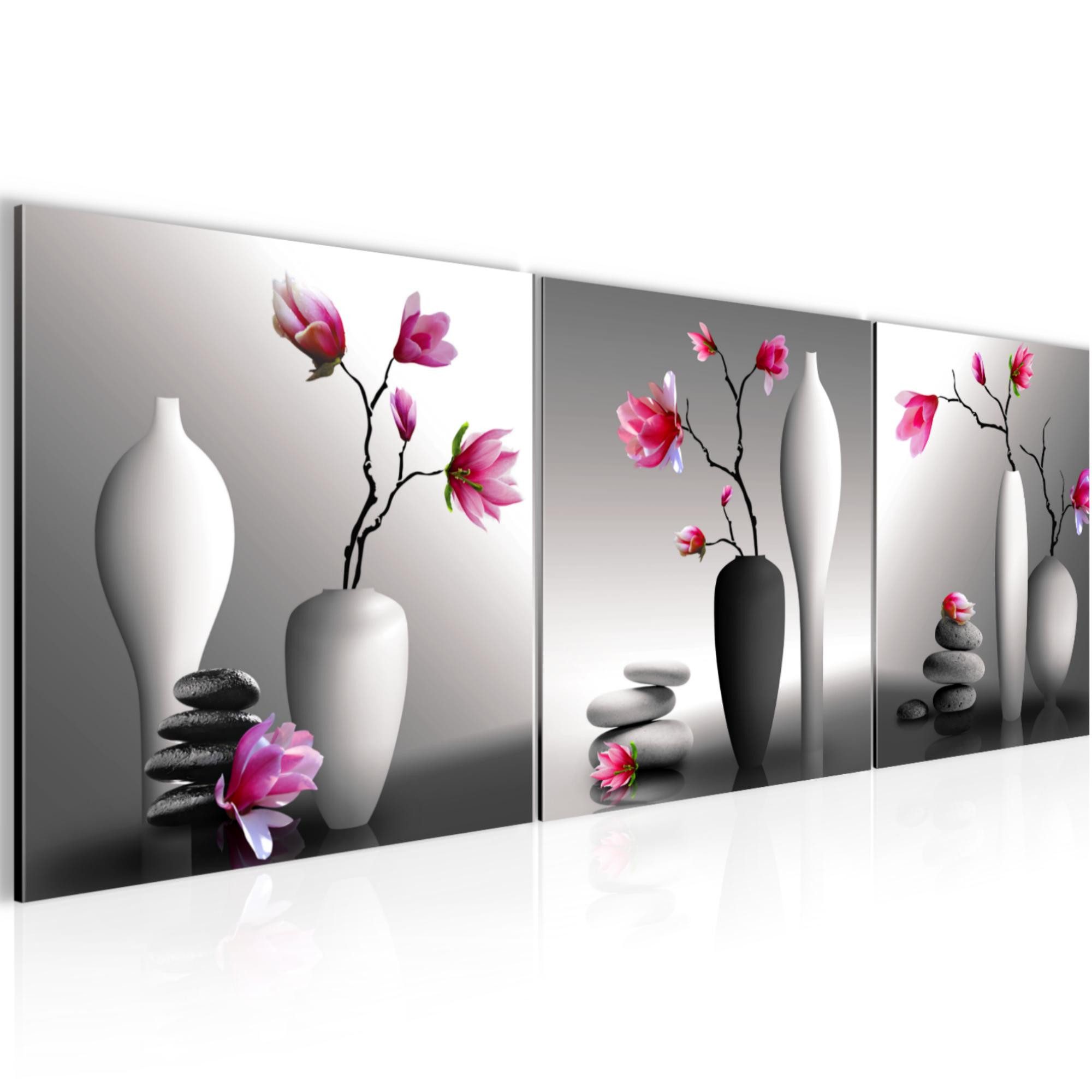 Runa Art Wandbild Blumen Magnolien 120 x 40 cm auf Vlies Leinwand Rosa Grau 036533a, 120L x 40B cm
