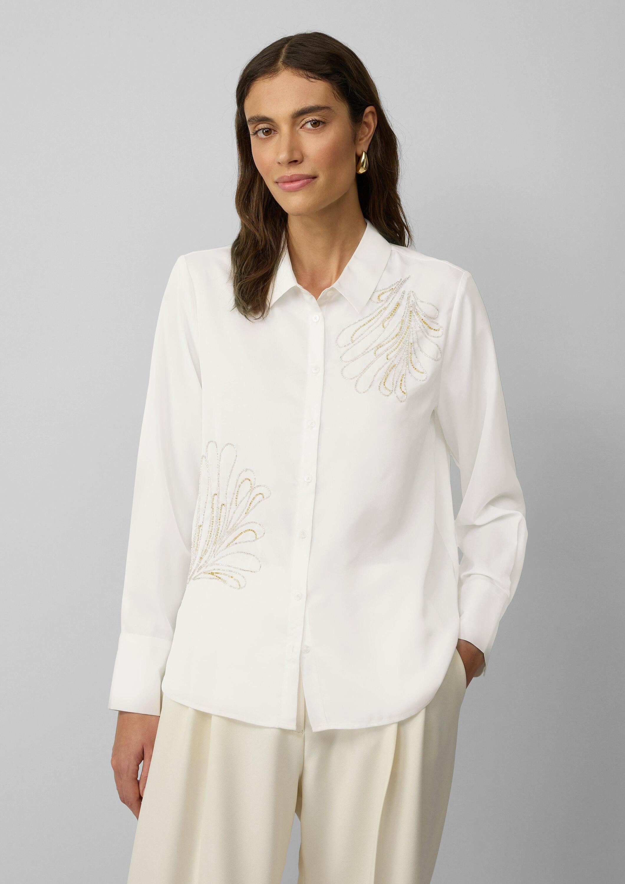 s.Oliver Langarmbluse Bluse Fließende Hemdbluse mit Schmuckperlen-Applikati günstig online kaufen