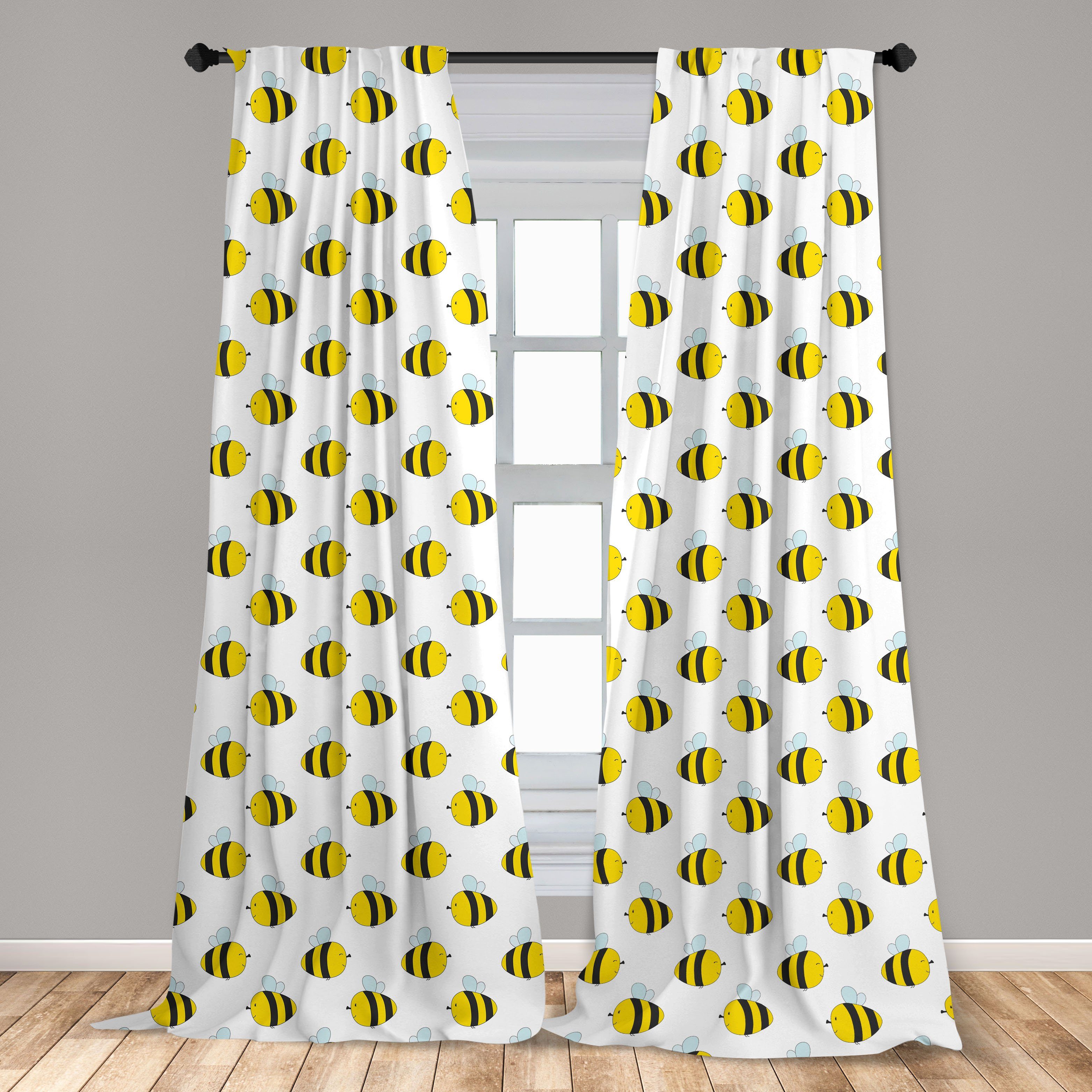 Gardine Vorhang für Microfaser, Abakuhaus, Fliegende Bee Insekten Schlafzimmer Grafische Wohnzimmer Honey Dekor