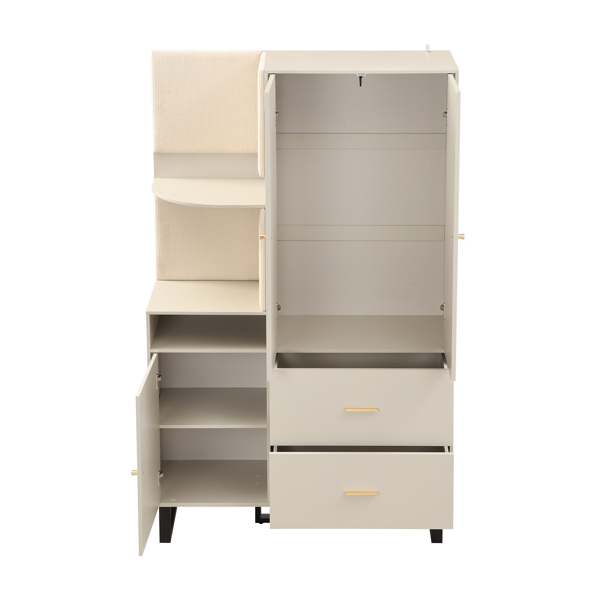 Merax Kompaktgarderobe mit Polsterpaneelen (Garderoben-Set Flurgarderoben Set Scandi, 1-St., 110x38x186 cm) Dielenschrank mit Schuhschrank, Regalfächern & Soft-Close-Türen