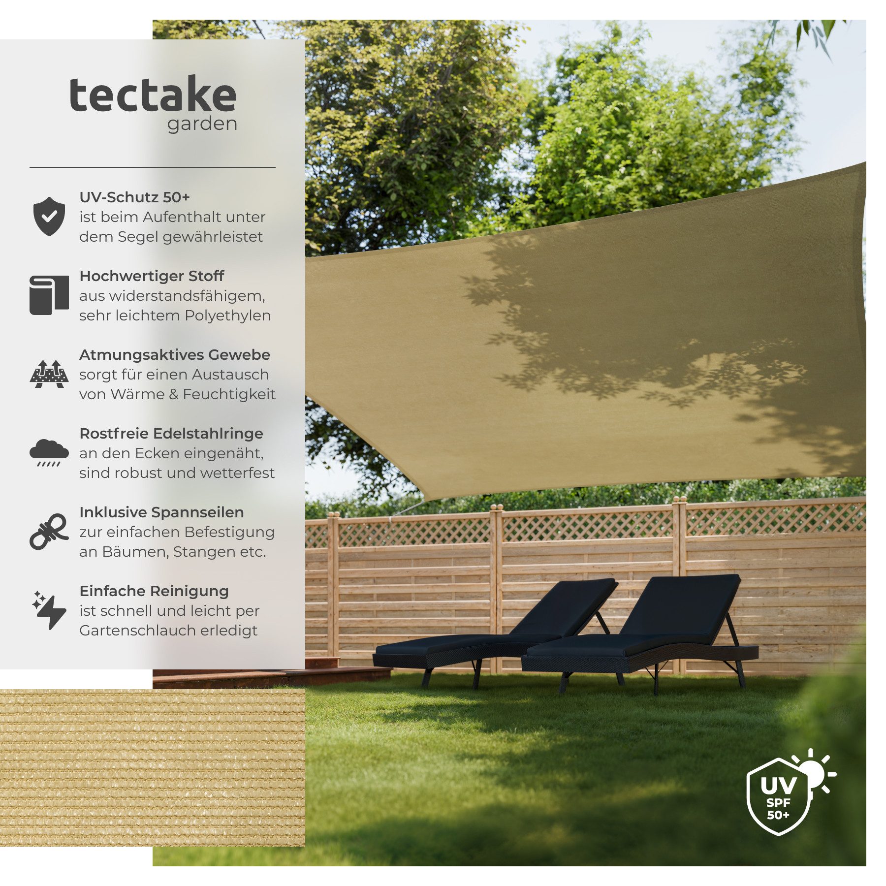tectake Sonnensegel, (Set, 5,4 x 5,4 günstig online kaufen