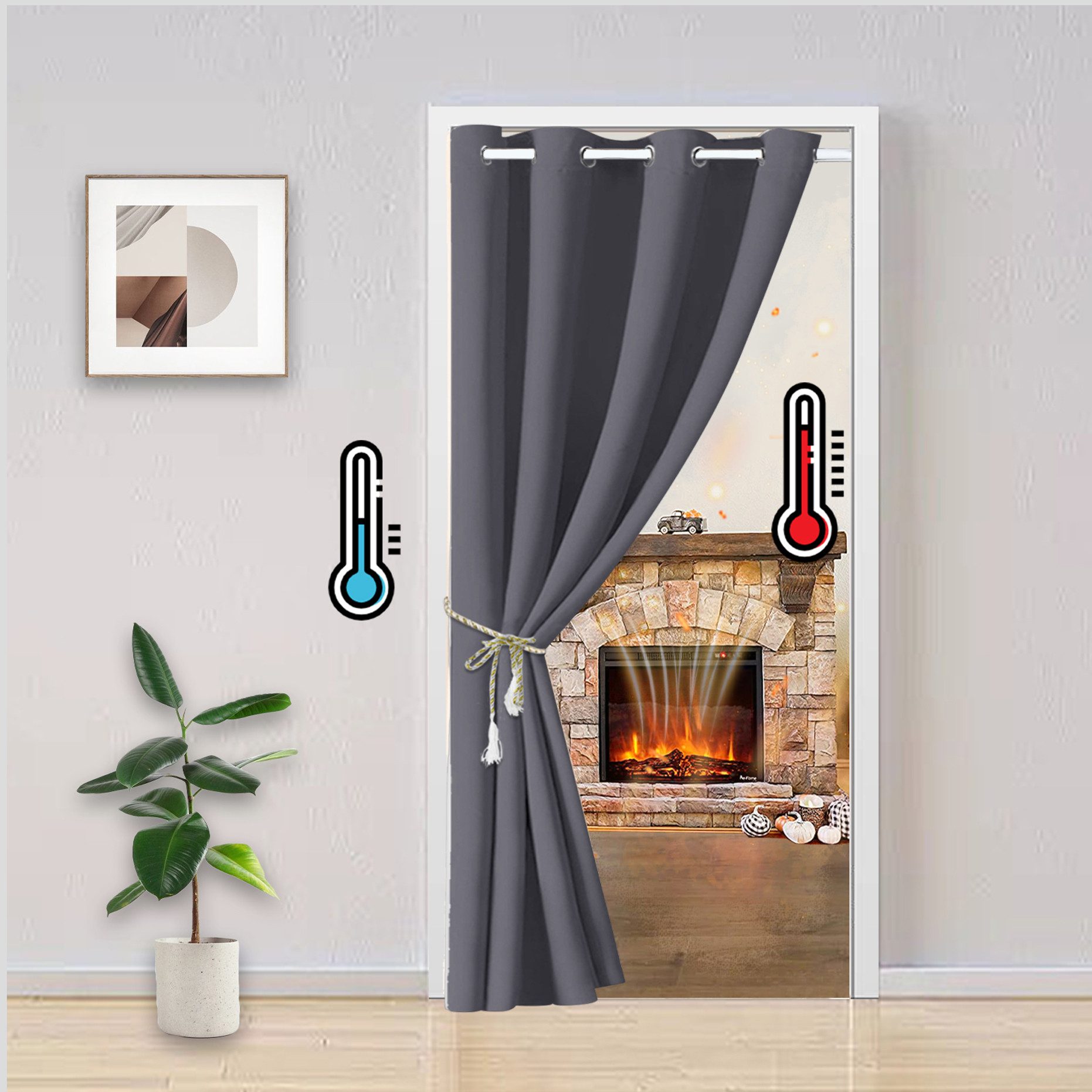 LMaxhome Verdunkelungsvorhang Gardine Blickdicht mit Ösen Türvorhänge Warm Kälteschutz Thermogardine, (1 St) Verdunkelung Abdunkelnd Wärmeisolierend für Küche Wohnzimmer