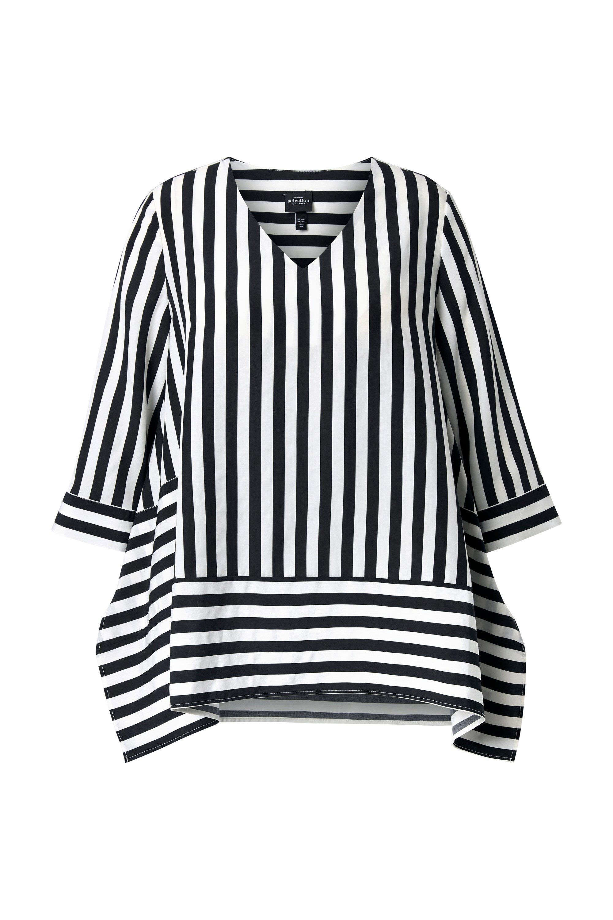 Ulla Popken Schlupfbluse Lyocell-Bluse Streifen Zipfelsaum V-Ausschnitt günstig online kaufen