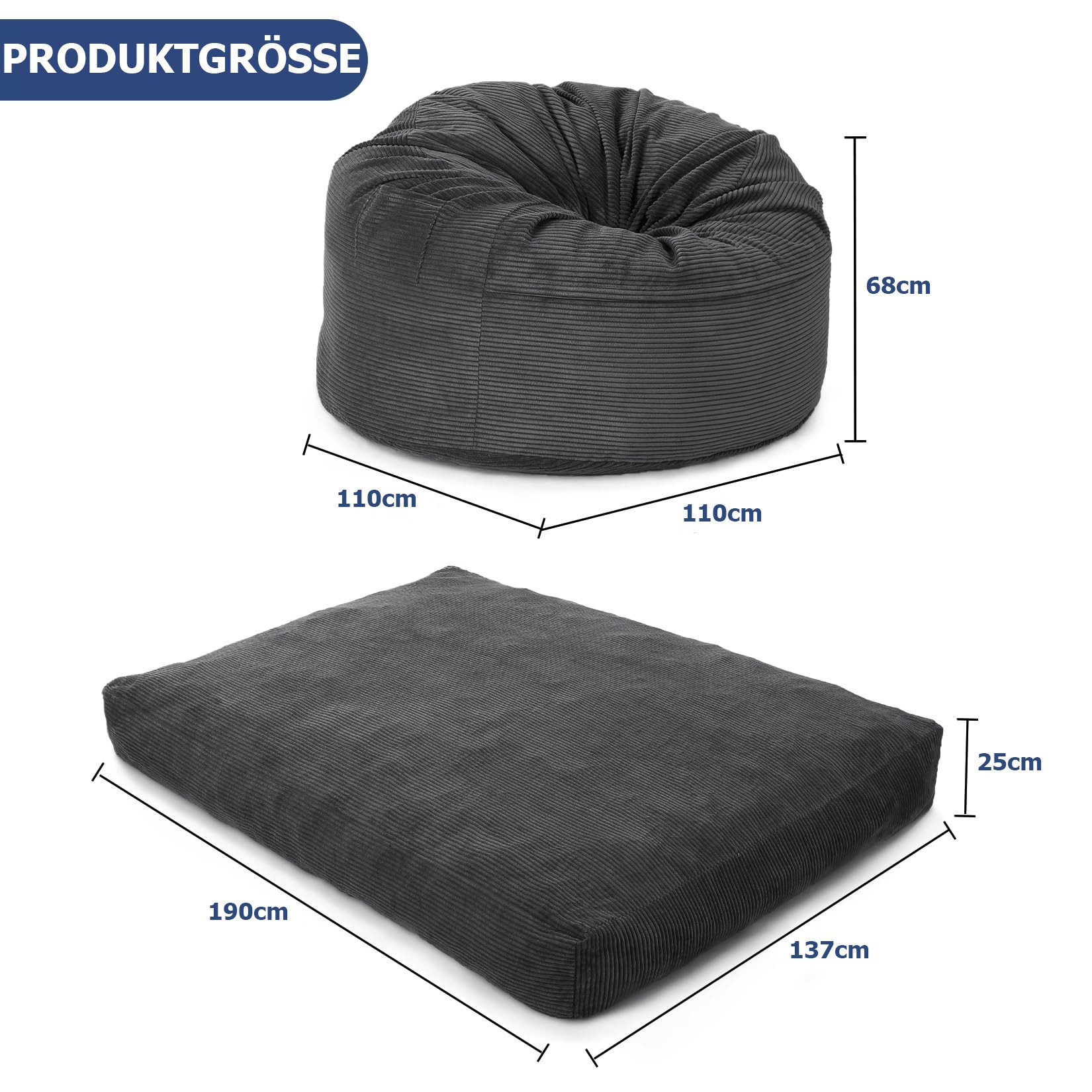 GarveeMore Sitzsack Sessel Bodensessel Beanbag aus Cord für Erwachsene & Kinder – Bild 3 von 5