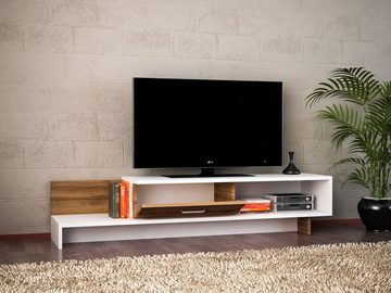 moebel17 Lowboard Tv Lowboard Wrap Weiß Walnuss, mit aufklappbarem Fach, mit ausgefallenem Design, Mit 3 Ablagefächern