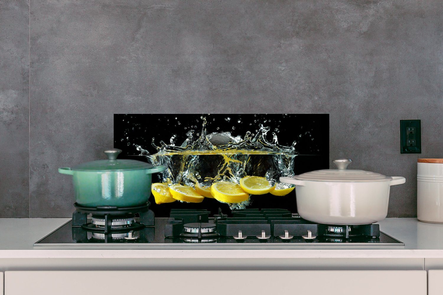 Frucht 60x30 - - Fett Stilleben Zitrone Küchenrückwand Schmutzflecken Wandschutz, - Gelb - MuchoWow für und gegen Wasser, Küchen (1-tlg), cm,
