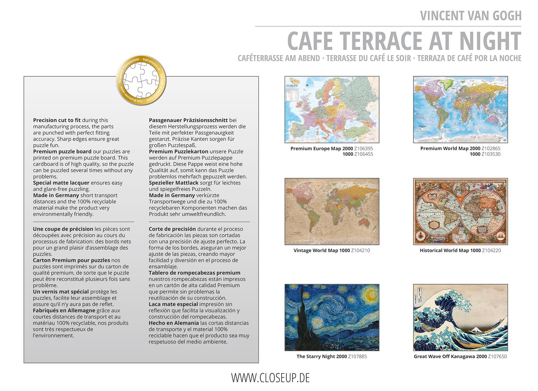Close Up Spiel Caféterrasse am Abend Puzzle Vincent van Gogh, 2000 Teile