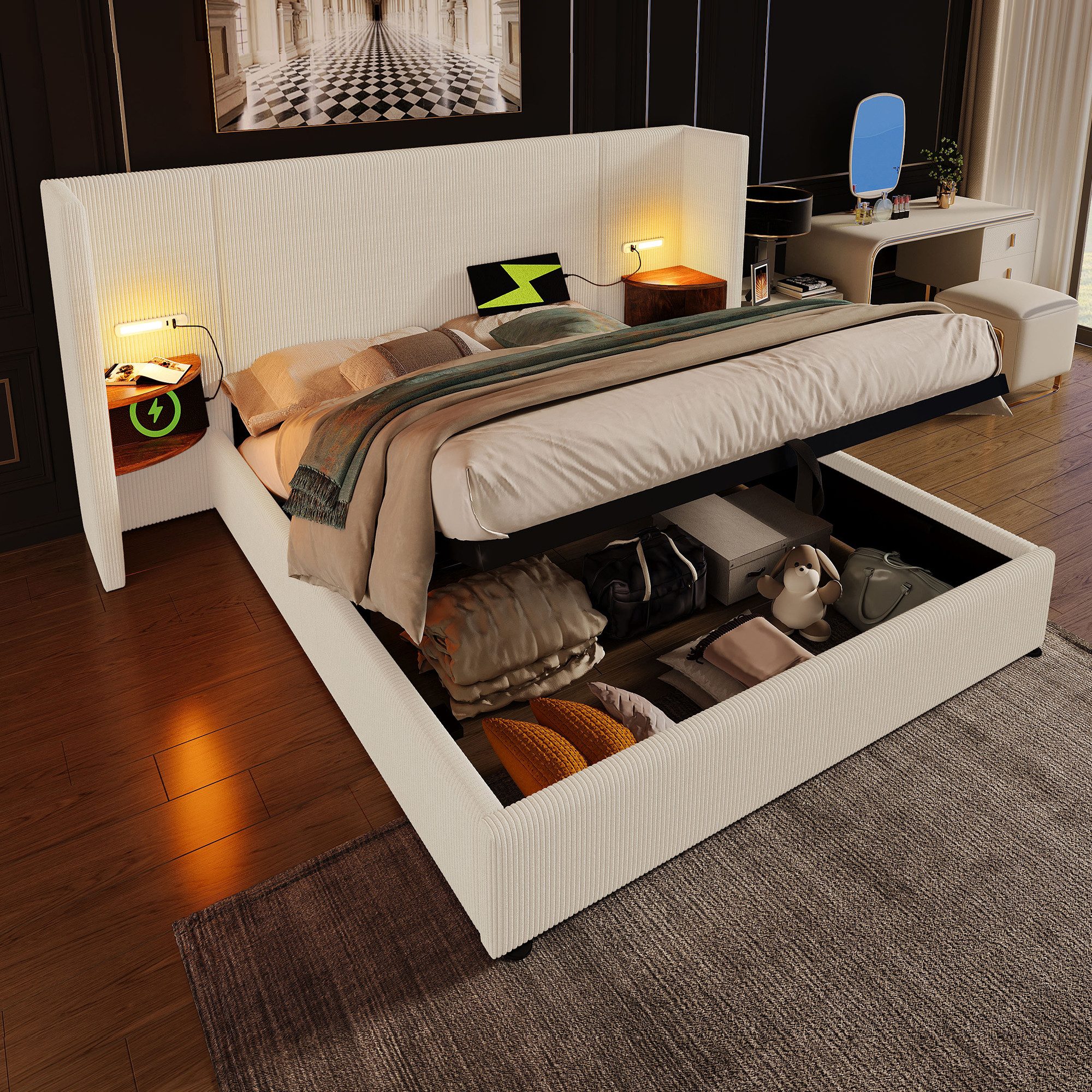 Ulife Polsterbett Doppelbett Stauraumbett Hydraulisches Funktionsbett mit N günstig online kaufen