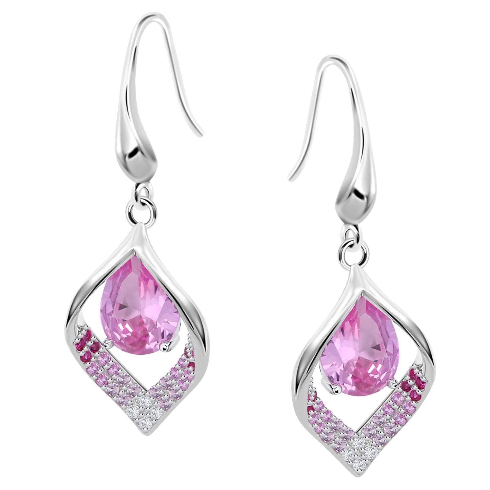 LOTUS SILVER Paar Ohrhänger LOTUS Silver Zirkoniastein 925 Silber (Ohrhänger), Ohrklemme Zirkoniastein 16mm, 925 Sterling Silber, Farbe: silber, rosa