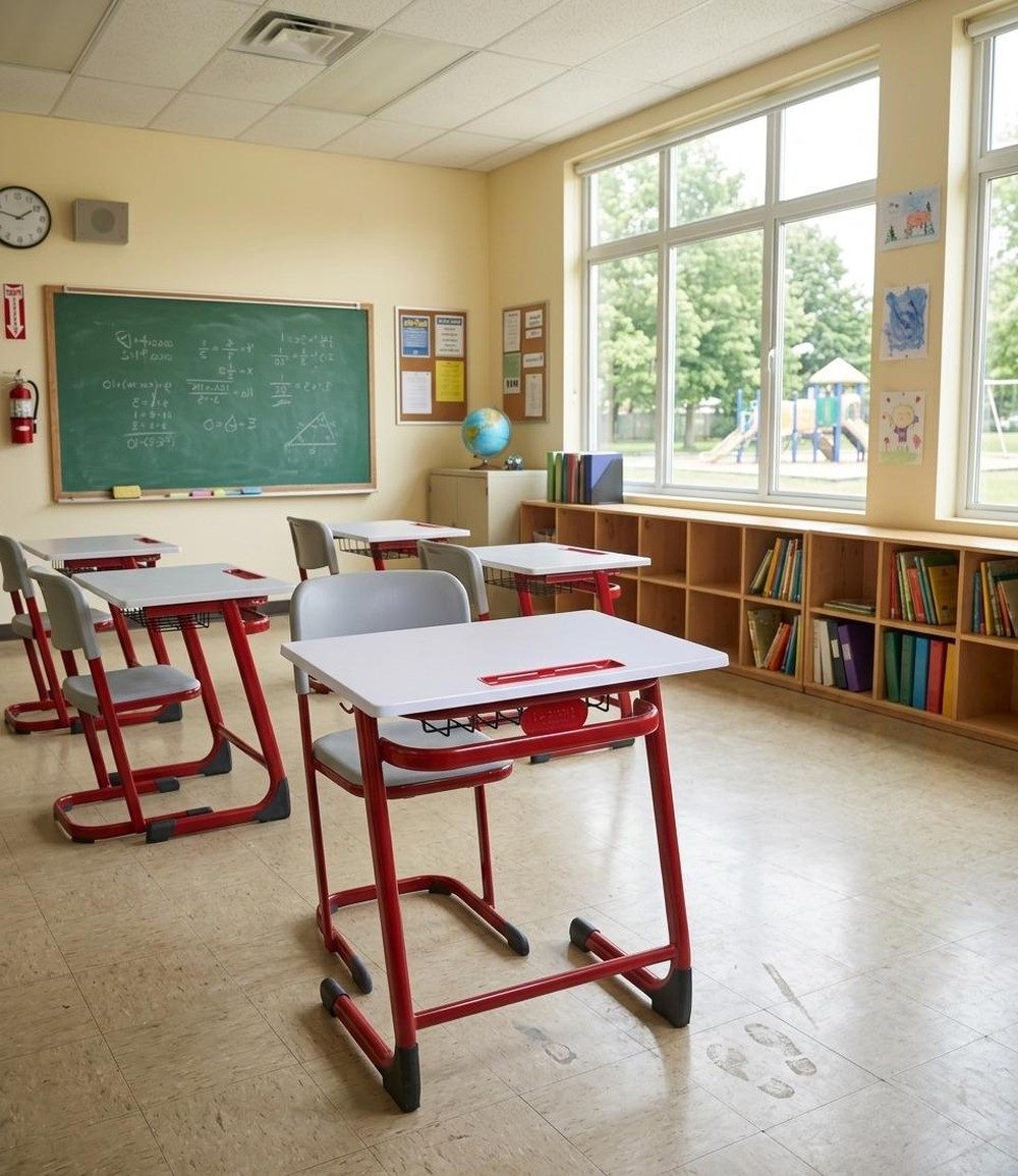 Xlmoebel Schreibtisch Modulares Schulmöbel-Set in Weiß-Rot mit Tisch und Stuhl (Schulmöbel-Set, 2-St., Schultisch mit Stuhl), Made in Europa