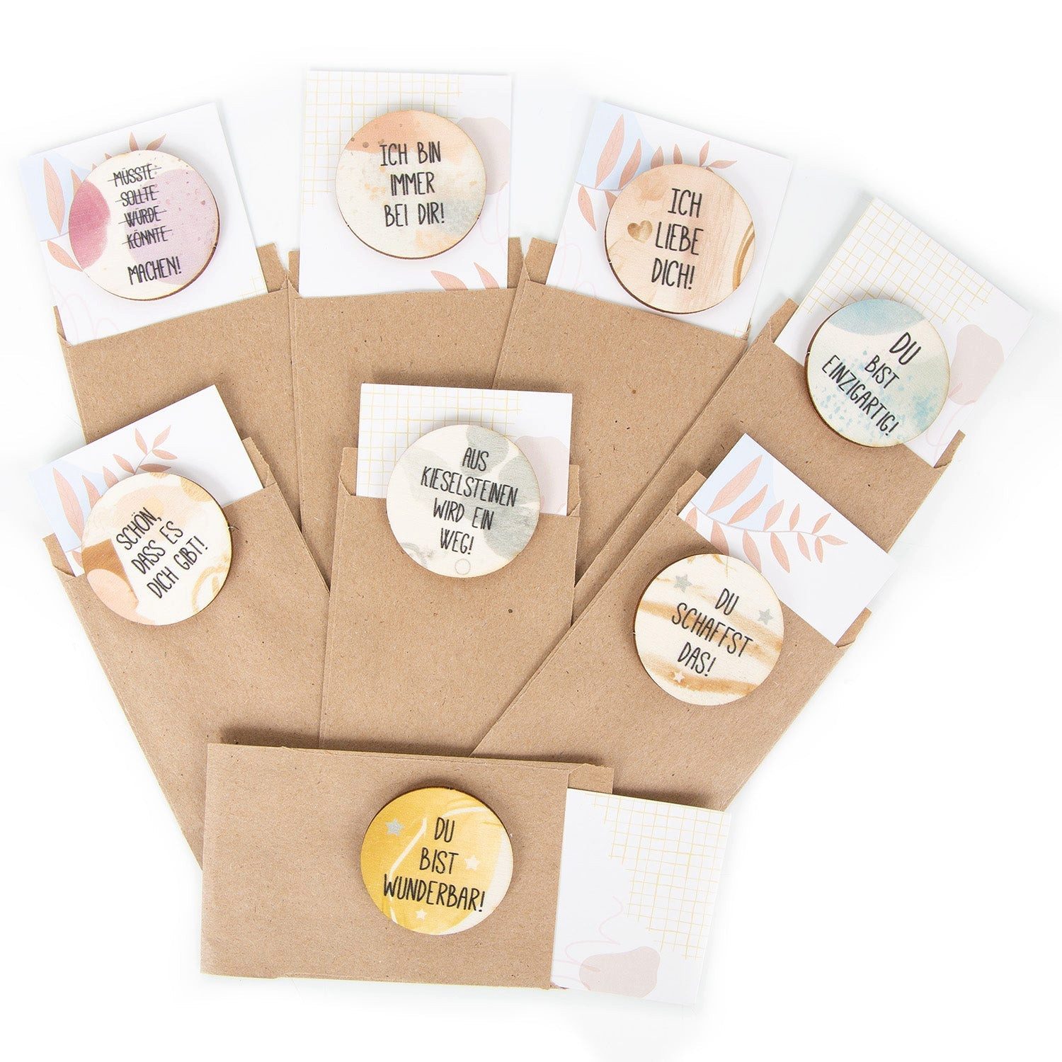 Logbuch-Verlag Dekofigur 8 Mini-Geschenke Holztaler mit Sprüchen Liebe Freundschaft