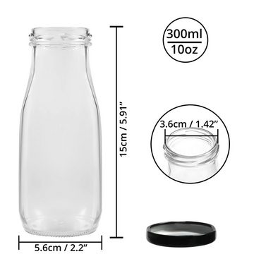Belle Vous Aufbewahrungsdose 12er Set Glasflaschen - 300ml Vintage Milchflaschen aus Mehrwegglas, Mehrweg Glasflaschen (12 Stk) - 300ml Vintage Milchflaschen Set