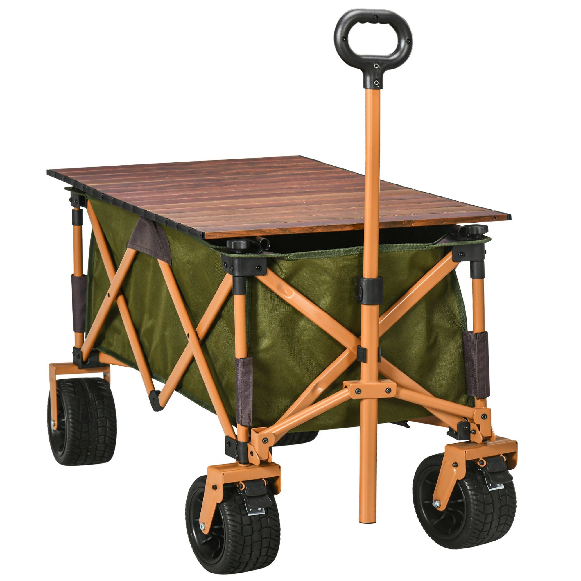 Outsunny Fahrradlastenanhänger Gartenwagen mit Klapptafel, mit Verstellbarem Griff, für Garten, Balkon, Grün
