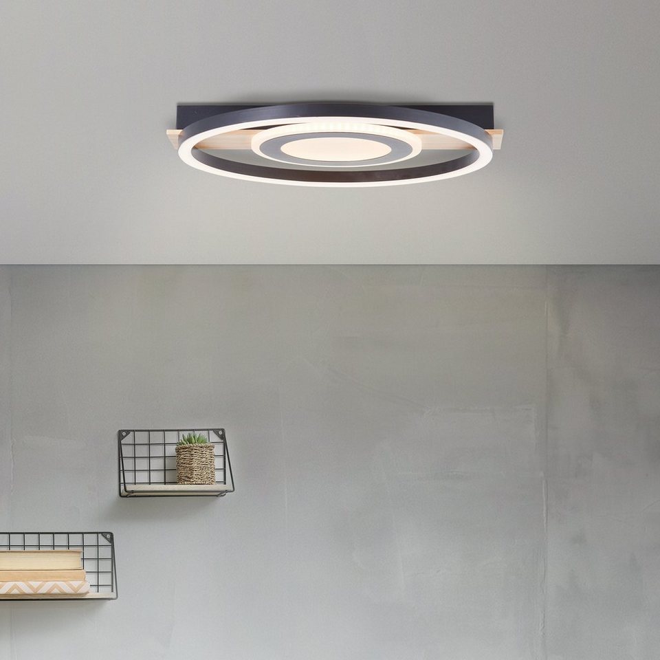 Lightbox LED Deckenleuchte, LED fest integriert, warmweiß, Deckenlampe mit  Holz, 37 x 39 cm, 2900 lm, 3000 K