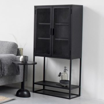 RINGO-Living Kommode Vitrine Uliana mit 2 Einlegeböden und Ablageplatte in Schwarz aus, Möbel