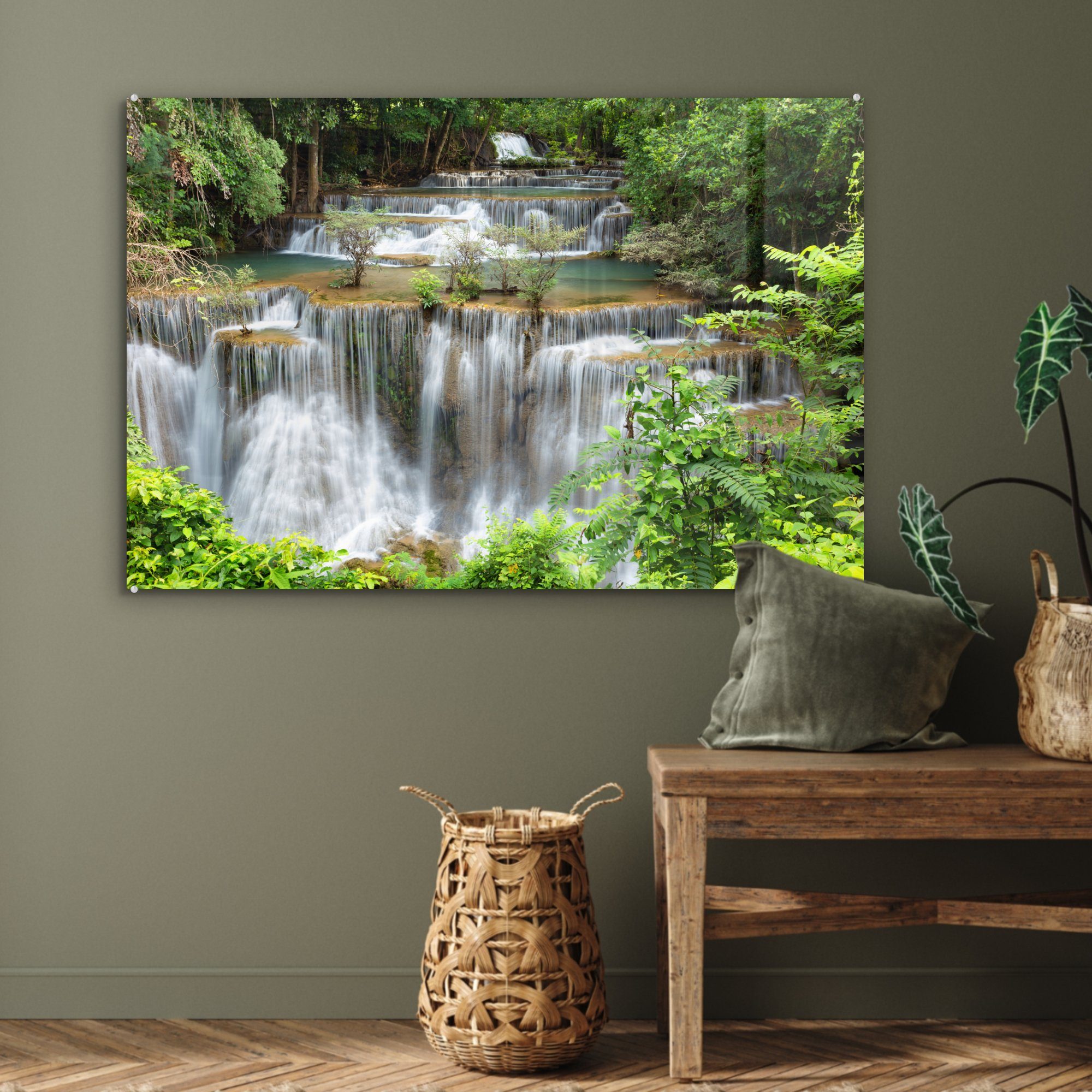 MuchoWow Wohnzimmer Acrylglasbilder & (1 Wasserfälle Schlafzimmer - St), Acrylglasbild Wald, Thailand -