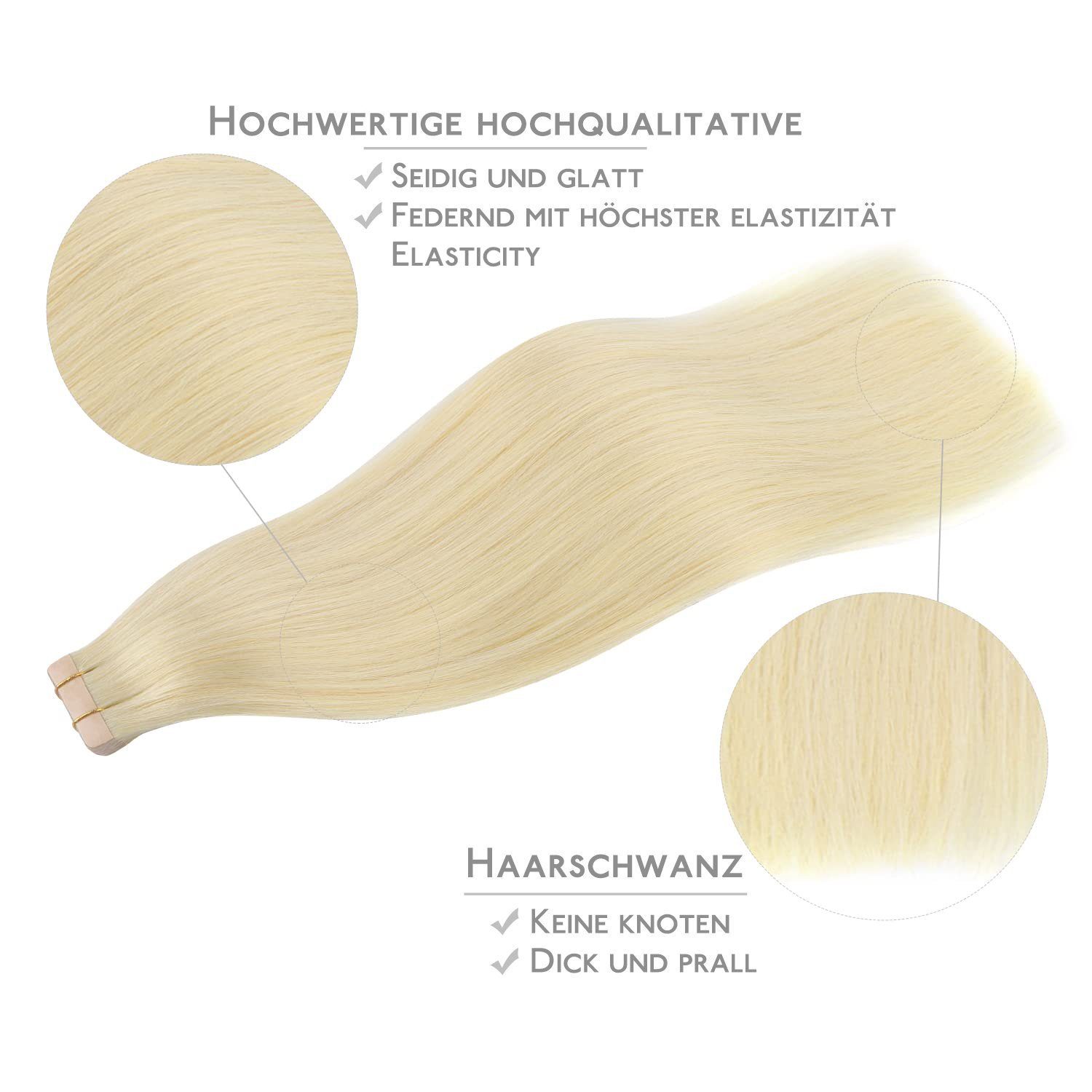 Tape-in-Haarverlängerung,20Stück,Gebleichtes Blond Echthaar-Extension Wennalife