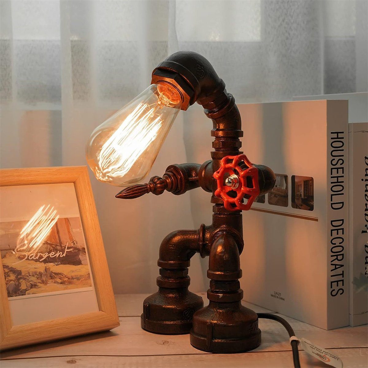 Tischlampe Roboterform LED Nachtlicht, Schreibtischlampe verstellbares Retro Wasserpfeife TUABUR
