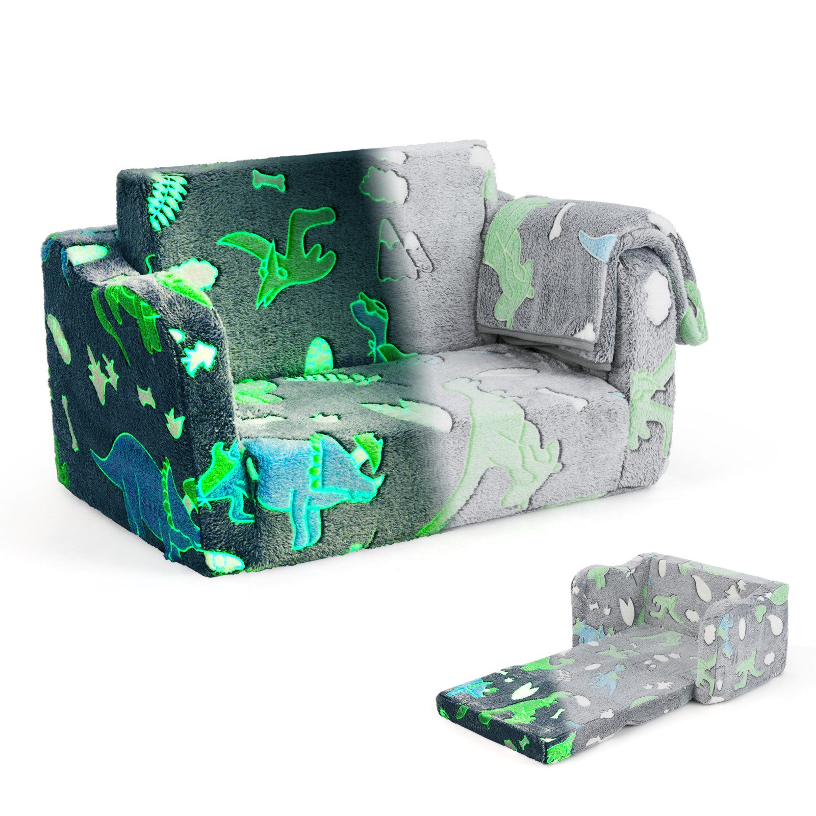KOMFOTTEU Kindersofa, ausklappbar mit leuchtenden Mustern günstig online kaufen