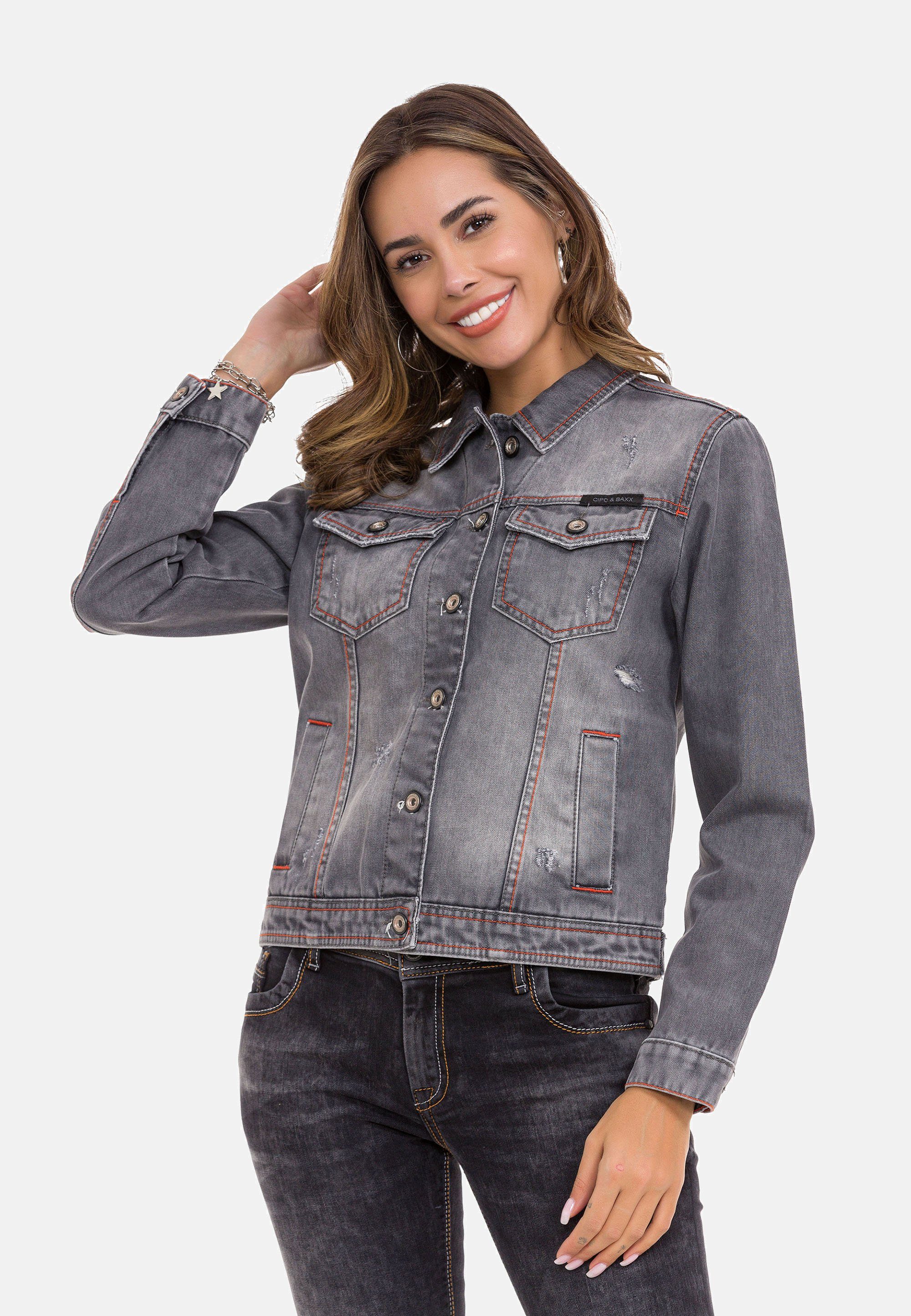 Cipo & kontrastfarbenen mit Baxx Nähten Jeansjacke