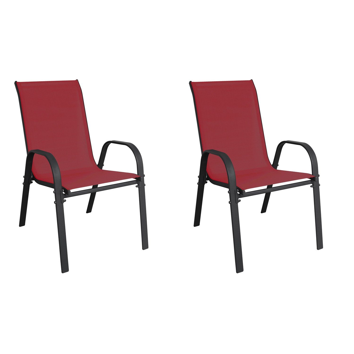 Mojawo Armlehnstuhl 2er Outdoorstuhl Gartenstuhl Stapelstuhl Metall Textilen Bordeauxrot
