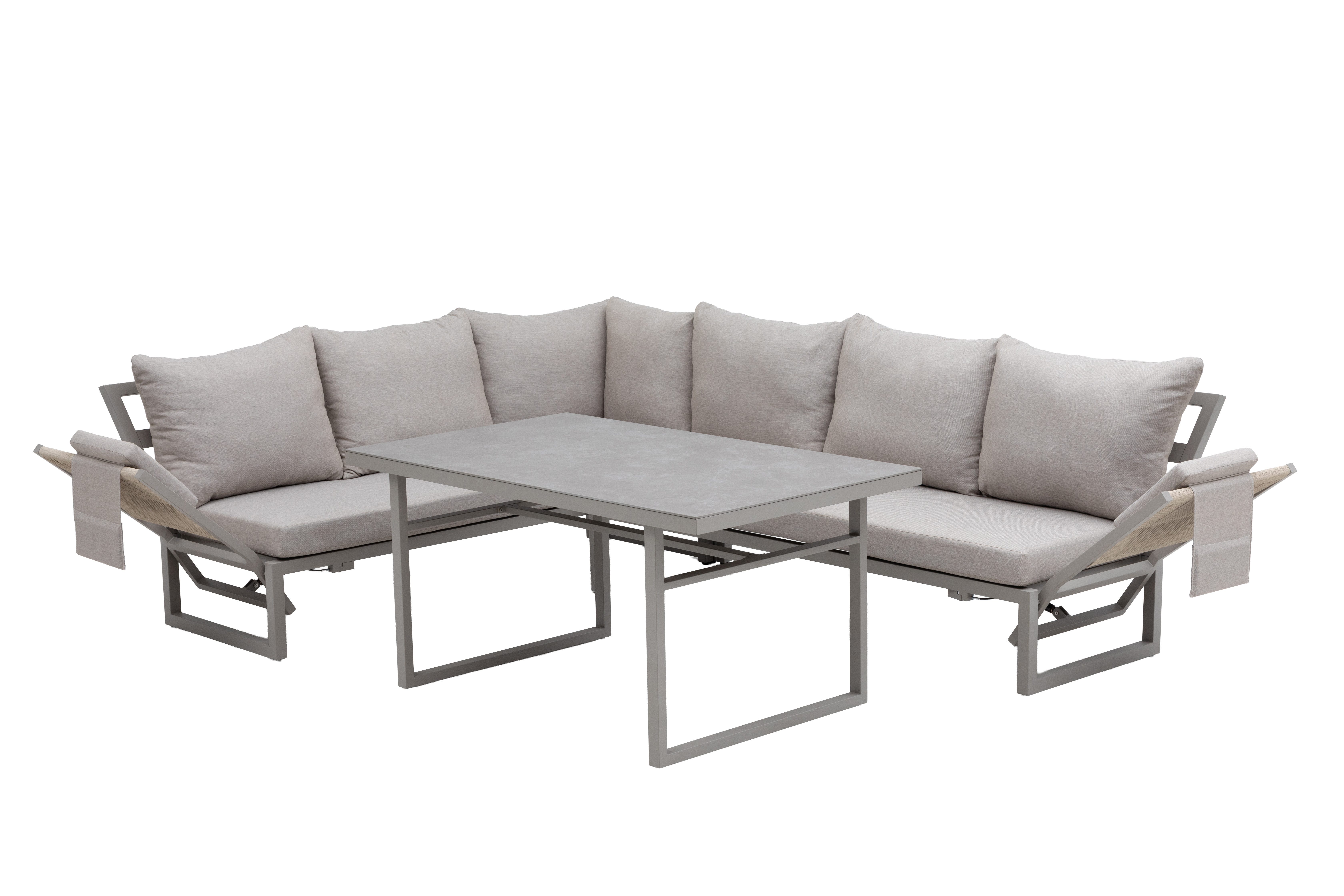 Gardissimo Gartenlounge-Set San Remo XL Dining Ecklounge Set mit Esstisch Aluminium Rope, (Spar-Set, 4-tlg., Eckelement + 2 Stapelstühle + hoher Tisch + Auflagen), Armlehnen stufenlos verstellbar / wetterfest