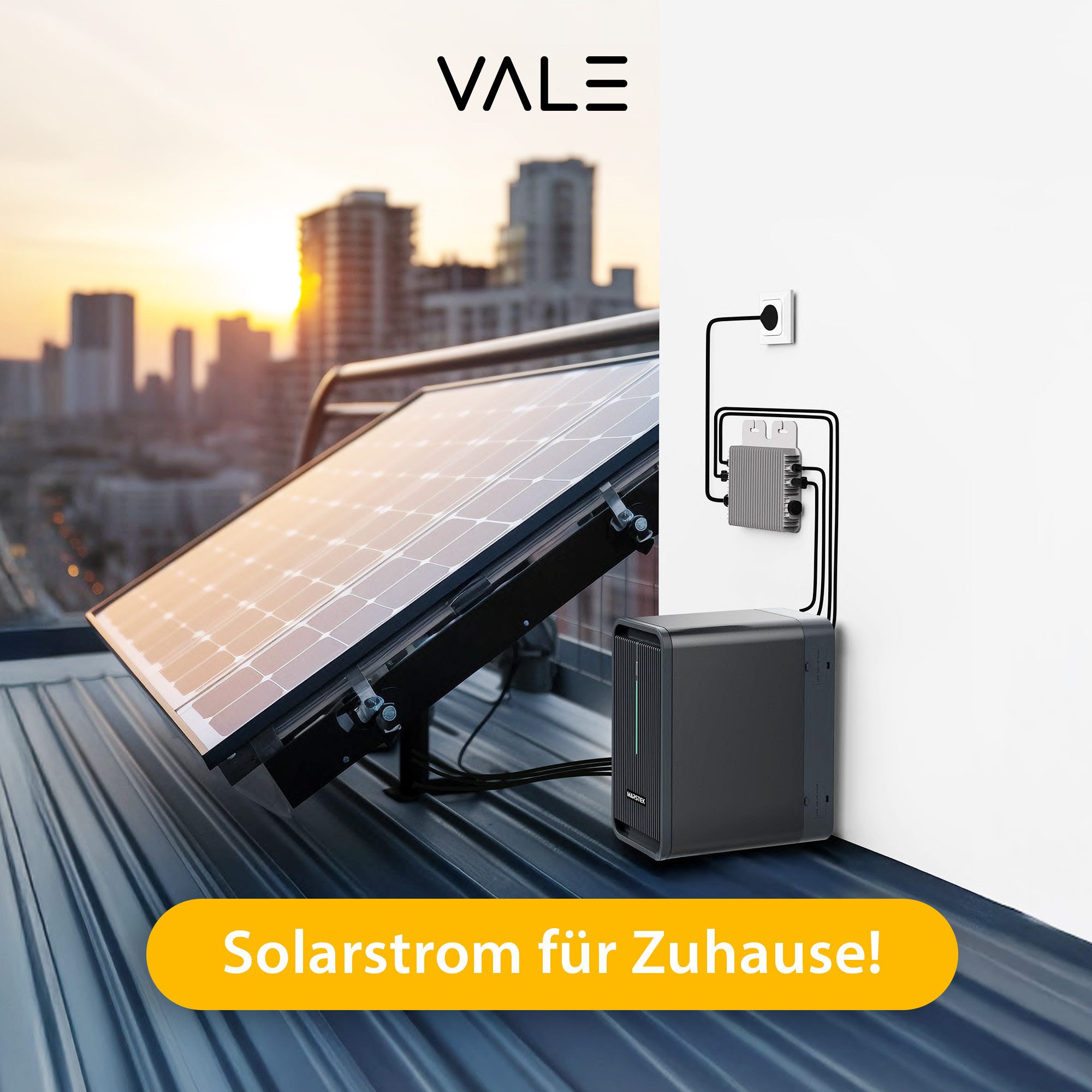 VALE Balkonkraftwerk leistungsstarkes Solaranlage Set Bifazial mit Wechselrichter, (im Set mit Marstek Wechselrichter, Full Black, 880-920 Wp), Plug&Play, BKW, Solarmodul, Photovoltaik Set, Wifi, App-Steuerung