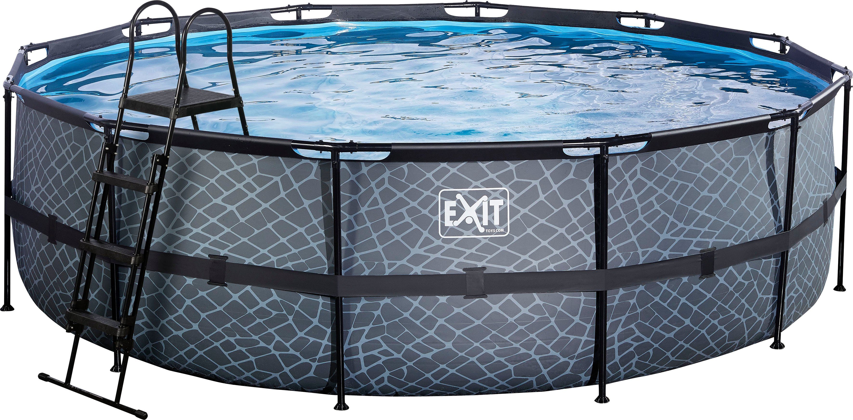 EXIT Framepool inkl. Sicherheitsleiter (Set, 4-tlg), ØxH: 488x122 cm, mit Kartuschenfilteranlage und Filterkartusche