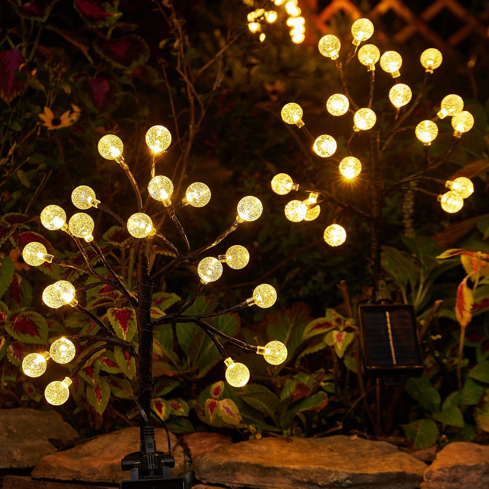 Rosnek LED Gartenleuchte Solar, 8 Modi, wasserdicht, Fernbedienung, für Garten Weg Hof, Warmes Weiß, Multicolor, LED-Baum Zweig Licht, Landschaft Deko