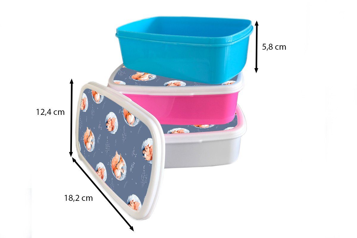 MuchoWow - weiß Mädchen Brotdose, und (2-tlg), Kunststoff, für für Kinder und Brotbox Nuss, - Winter Eichhörnchen Jungs Lunchbox Erwachsene,