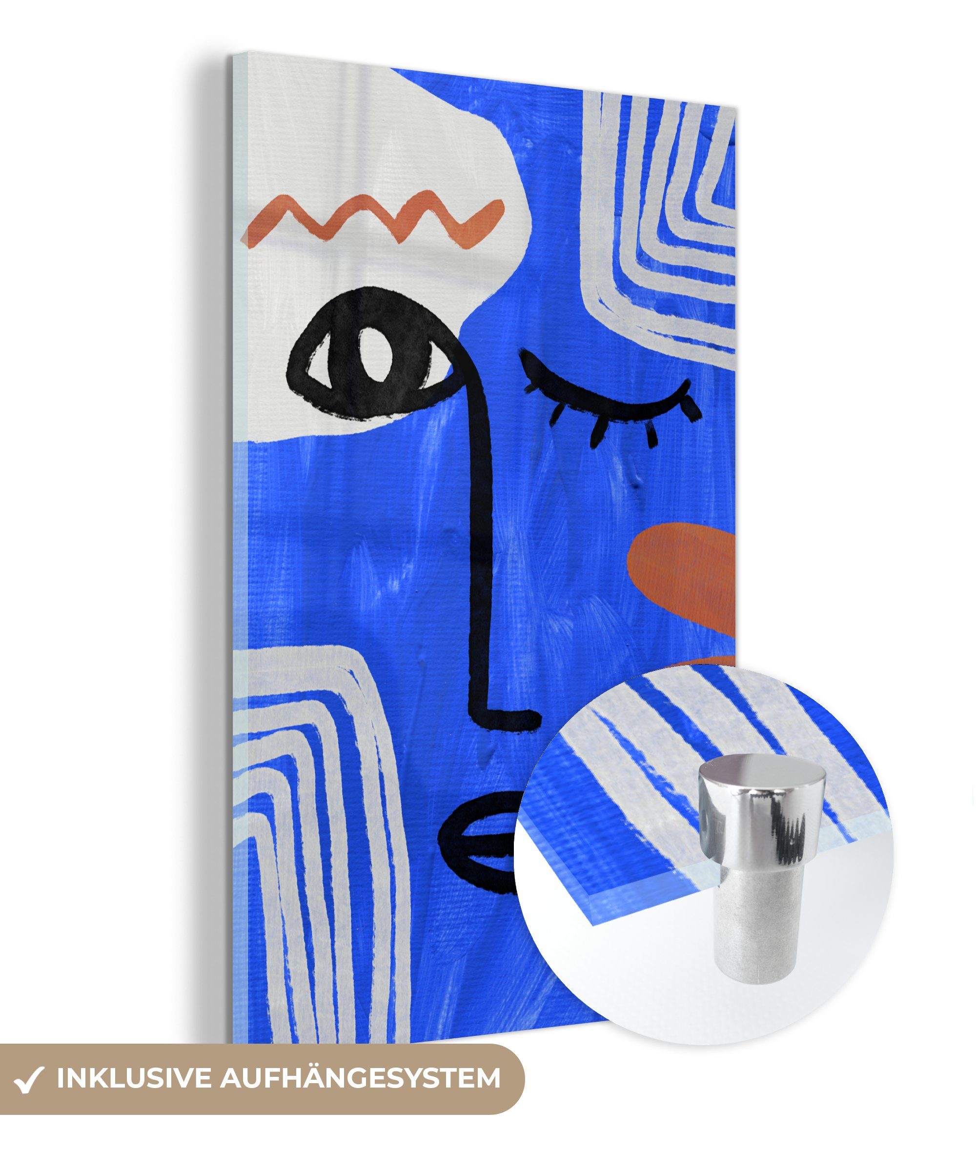 MuchoWow Acrylglasbild Gesicht - Abstrakt - Blau, (1 St), Glasbilder - Bilder auf Glas Wandbild - Foto auf Glas - Wanddekoration