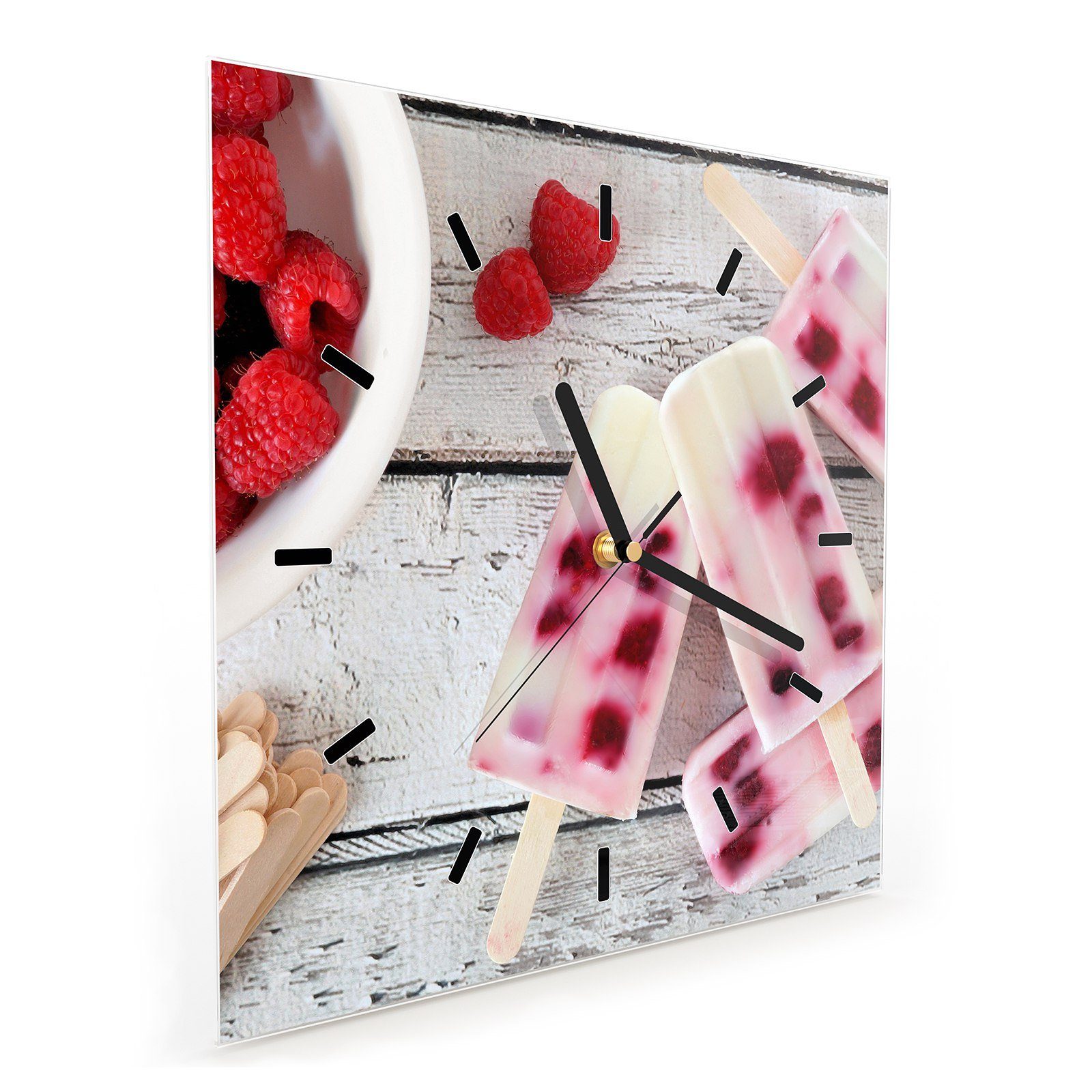 Primedeco Wanduhr Glasuhr Wanduhr Wandkunst mit cm 30 x Motiv Eisstengel Früchte im Größe 30